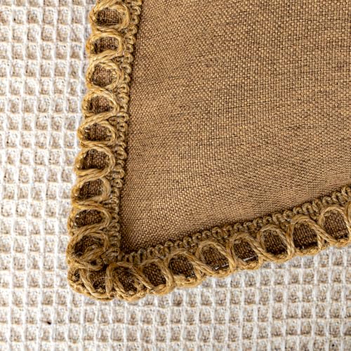 JoraLion Burlap Linen Lumbar Pillow Cover 14 x 36 inch, Trimmed Tailored Edges Cushion Cover Farmhouse Modern Decorative P...
