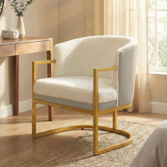 Modern Accent Chair Cozy Armchair Upholstered Reading Chair with Gold Metal Frame Living Room, Bedroom, or Office, Beige