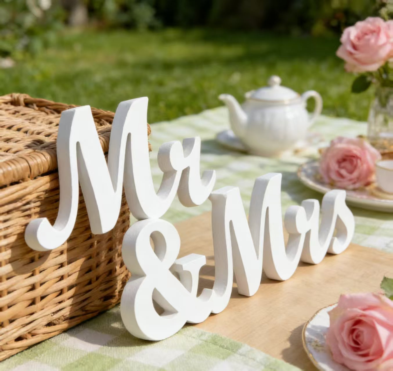 White Wooden Mr & Mrs Sign Wedding Table Decor, Church Ceremony Photo Prop, Newlywed Home Ornament