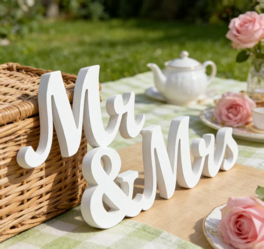 White Wooden Mr & Mrs Sign Wedding Table Decor, Church Ceremony Photo Prop, Newlywed Home Ornament
