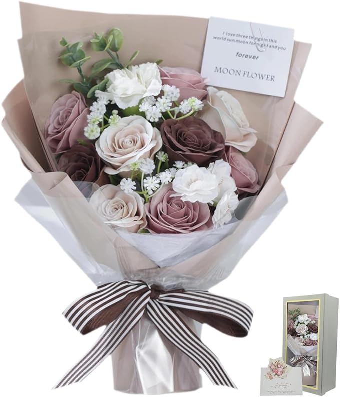 MEJARDIN Soap Flower Bouquet, Elegant Artificial Flowers Bouquet in Luxury Gift Box with Greeting Card, Romantic Long Last...