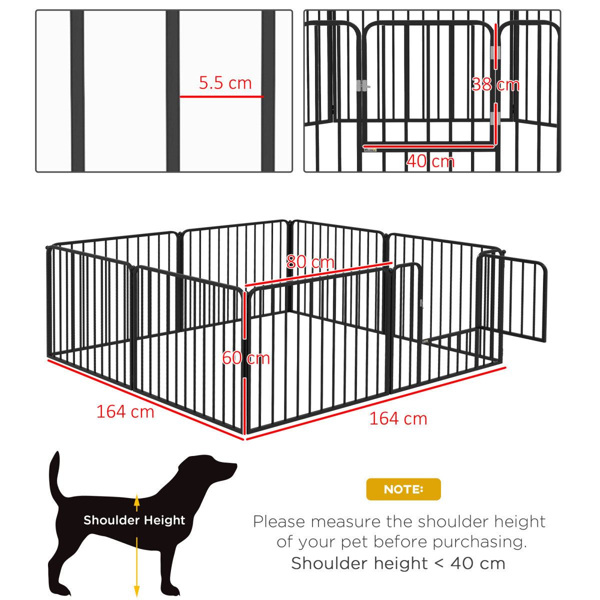 PawHut 60cm 8 Panels Heavy Duty Dog Pen, Pet Playpen For Indoors, Outdoors, Small Dogs