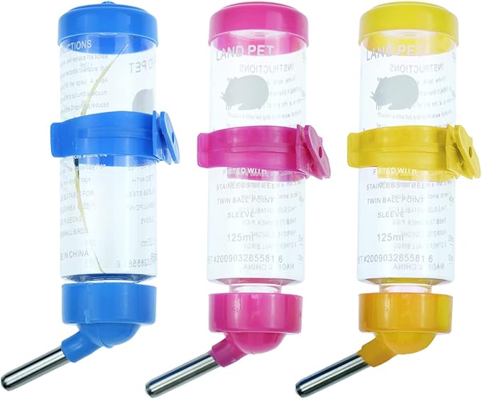 3 Pack Hamster Water Feeder Bottle, 125 ml No-Drip Small Animals Water Dispenser, Pet Hanging Water Bottle for Guinea Pig...