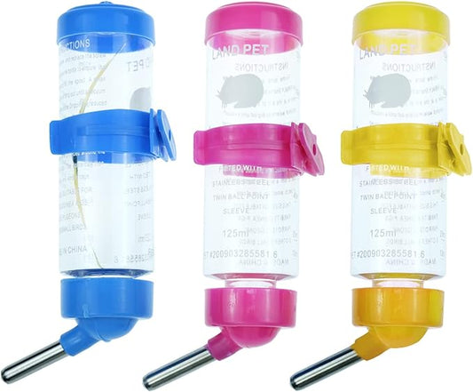3 Pack Hamster Water Feeder Bottle, 125 ml No-Drip Small Animals Water Dispenser, Pet Hanging Water Bottle for Guinea Pig...
