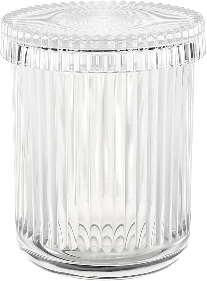 rejomiik Glass Qtip Holder Dispenser, Bathroom Canister Apothecary Jars with Lids, Vanity Makeup Accessories Storage Organ...