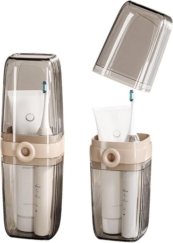 Topavatop Toothbrush Travel Case, 2 in 1 Toothbrush Holder and Rinse Cup, Large Capacity Toothbrush Cup with Cover, Portab...