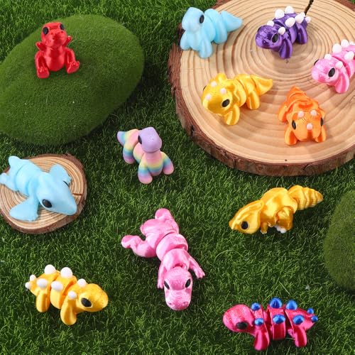 JOICEE 24 Pcs 3D Printed Dinosaur Animals Set, Mini Animals 3D Figurines Toys Set Cute Articulated Flexible Fidget Toys fo...