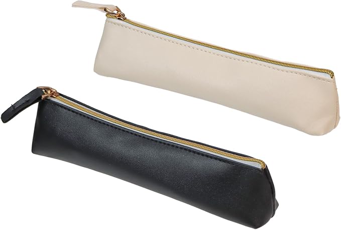 KRISMYA 2 Pack Mini Leather Pencil Case Portable Slim Cosmetic Pouch Set Make Up Bag Small Purse Cosmetic Organizer for Wo...