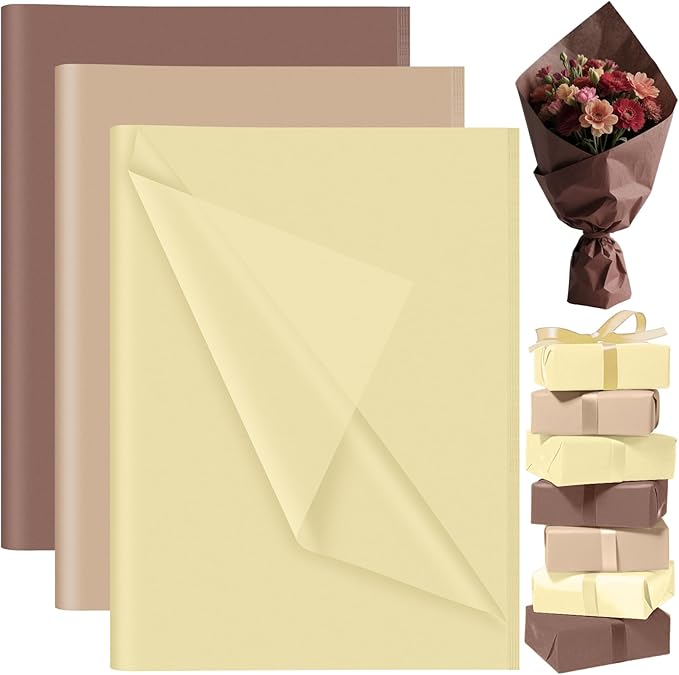 PLULON 60 Sheets Brown Tissue Paper Bulks, Gift Wrap Tissue Paper Sheets for Packaging Birthday Gift Wrapping Birthday Wed...