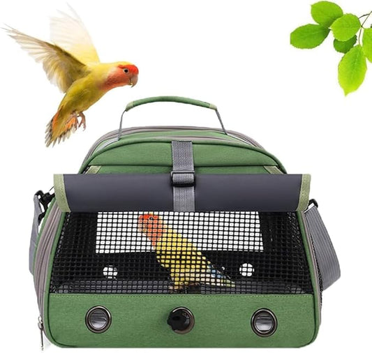 Bird Travel Carrier, Portable Small Bird Parrot Parakeet Carrier with Standing Perch and Tray, Side Access Window Collapsi...