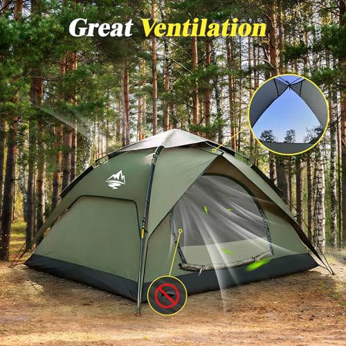 Camping Tent 2/3/4 Person Instant Pop Up Tents for Camping - 40s Automatic Easy Setup Tent with Rainfly, Double-Layer Wate...