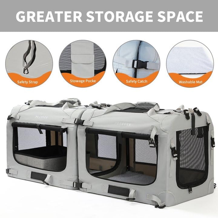 Petseek Extra Large Cat Carrier Soft Sided, Portable Small Dog Carrier for 2 Cats, 24"x16.5"x16" Car Travel Folding Comfor...