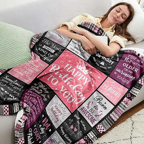 Ivivis Birthday Gifts for Women Girls Throw Blanket 60"X50", Happy Birthday Decorations for Woman, Gifts for Women Birthda...