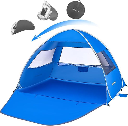 EchoSmile Pop Up Beach Tent for 4 Person Family, UPF 50+ Sun Shelter & Waterproof Beach Shade, Automatic Easy Setup Portab...