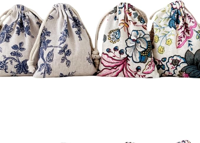 Autupy 20 Pack Floral Burlap Drawstring Bags Small Bags Packing Storage Linen Jewelry Pouches Sacks for Valentine's Day We...