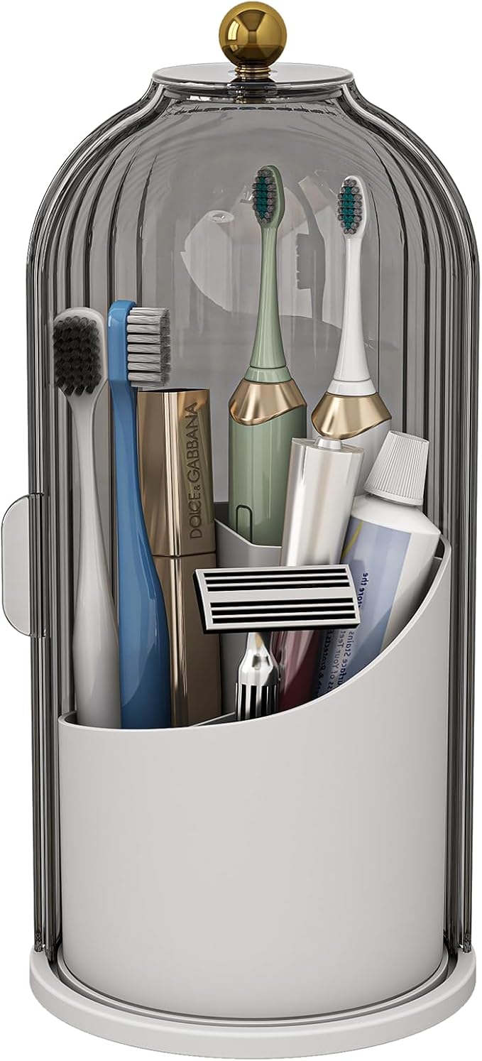 Zufudo Dustproof Toothbrush Holders with Cover, Rotating Electric Toothbrush and Toothpaste Holder for Bathroom Counterto...