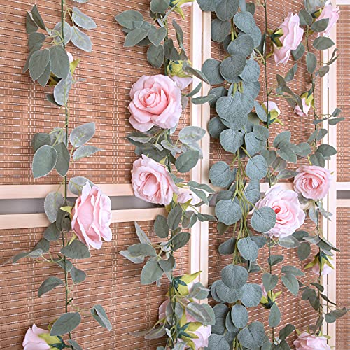 TELDRASSIL 4Pcs(26 FT) Artificial Rose Vine Fake Flower Garland Fake Silk Rose Hanging Vine for Wedding Party Background A...