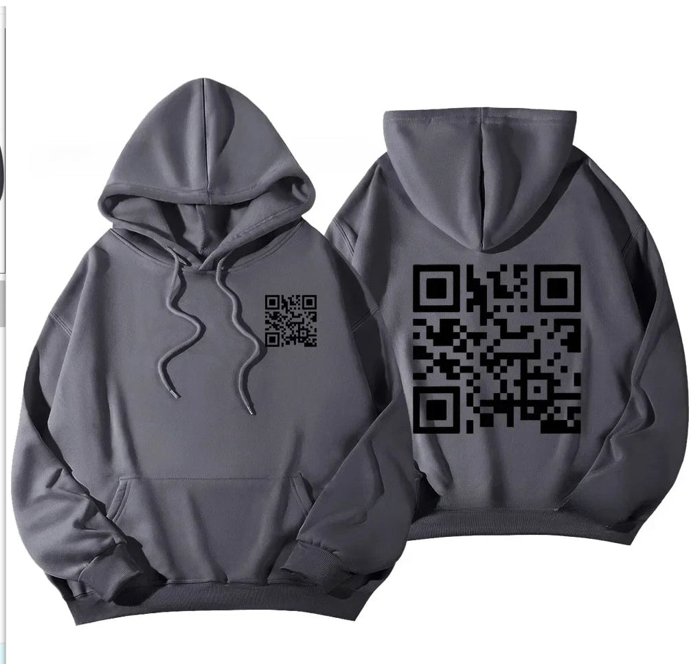 F K You QR Code Hoodie Cross-border European Code Plus Size Men's And Women's Same Fleece-lined QR Code Hoodie