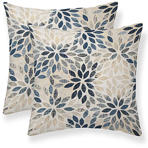 Dahlia Pillow Covers 18x18 Inch Set of 2 Summer Rust Geometric Flower Outdoor Decorative Throw Pillows Farmhouse Navy Blue...