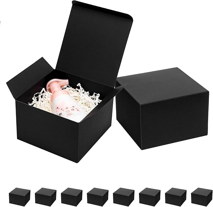Mcfleet Black Gift Boxes with Lids 6x6x4 Inches 10 Pack Groomsmen Proposal Cardboard Craft Small Gift Box for Christmas, W...