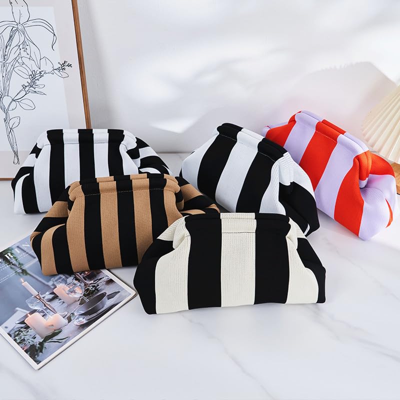 DIHKLCIO Clutch Purses for Women 2026 Summer Beach Woven Crochet Bag Dumpling Striped Ruched Cloud Purse Evening Handbag