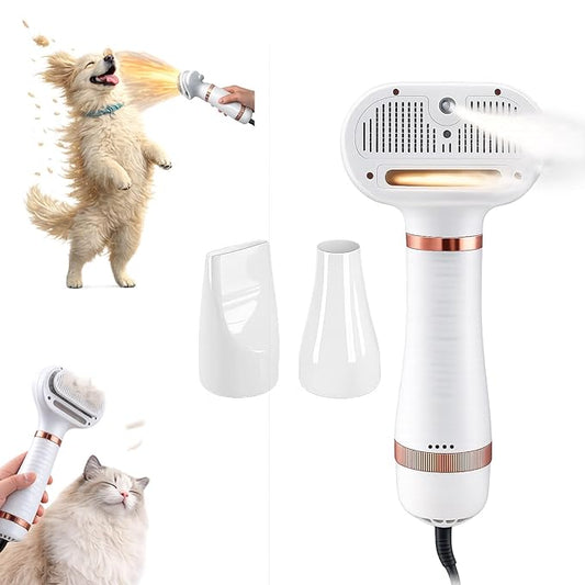 Steam & Dry Pet Grooming Brush for Dogs & Cats, Gentle Touch Deshedding Comb with Light Drying, 4-in-1 Pet Care Tool for B...