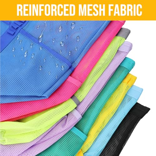 ASBEFORE Large Mesh Beach Tote Bag, 9-Pocket Foldable Summer Vacation Beach Bag for Travel, Pool, Gym, Cruise