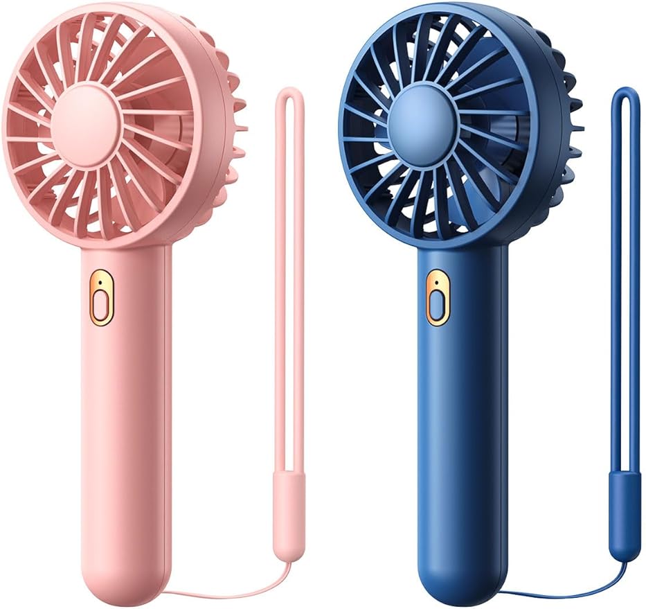 Warmco Mini Portable Fan 2-Pack - 3 Speed Rechargeable Handheld & Desk Fan with Base, Compact Cooling for Travel, Makeup, ...