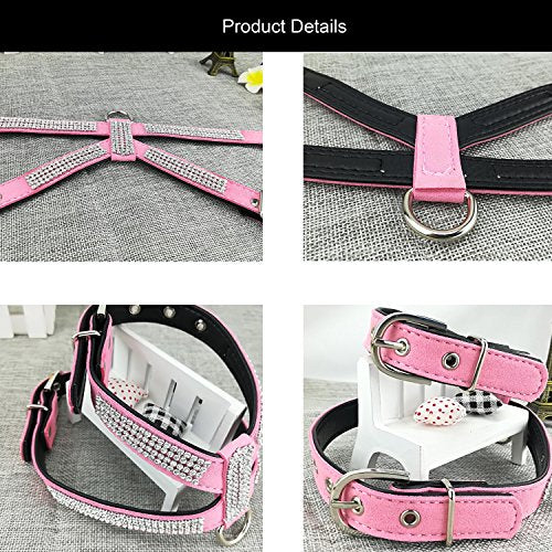 Newtensina Fashion Puppy Harness with Diamantes and Lead Cute Girls Bling Dog Harness with Bling Leashes for Small Dogs