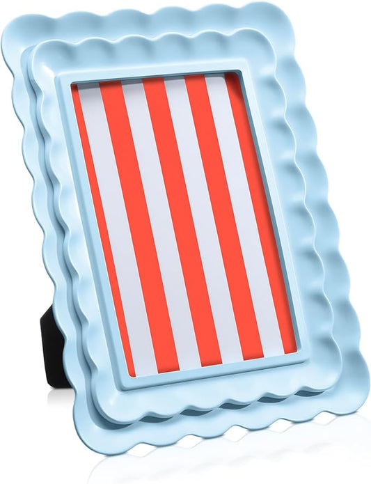 Fiwochic 4 x 6 Blue Scalloped Picture Frame Wavy Edge Blue Resin Photo Frame Gift Decorative Scalloped Design for Tabletop...