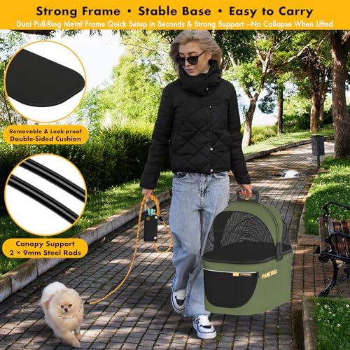 PAWZIDEA Portable Small Dog Crate for Car Travel up 33lbs, Enclosed Dog Car Seat Soft-Sided, Escape-Proof Reversible No-Zi...