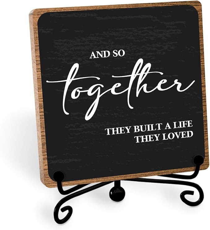 Home Wooden Decor Sign, Farmhouse Plaque with Stand, Warmth Housewarming Gifts for Women Men Family, Table Desk Cubicles A...