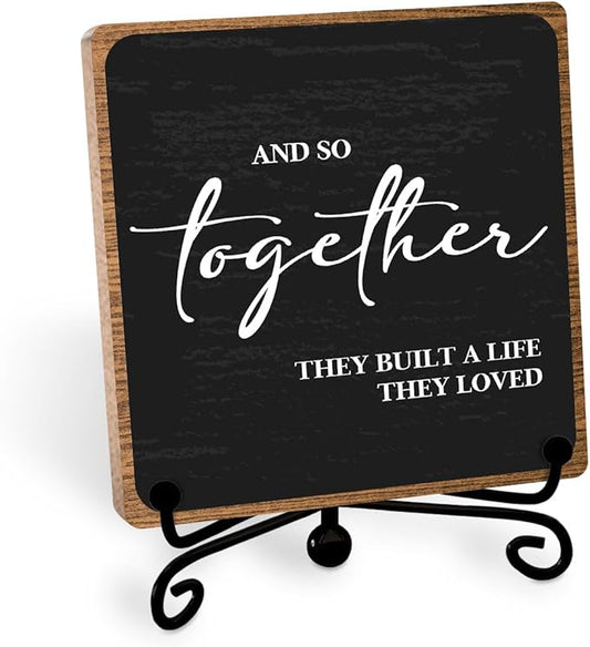 Home Wooden Decor Sign, Farmhouse Plaque with Stand, Warmth Housewarming Gifts for Women Men Family, Table Desk Cubicles A...