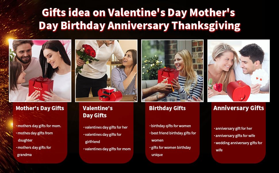 iceevery Preserved Handmade Red Rose With Hollow Clavicle Necklace,Jewelry Boxes With Necklace For Girlfriend,Wife,Mom Wit...