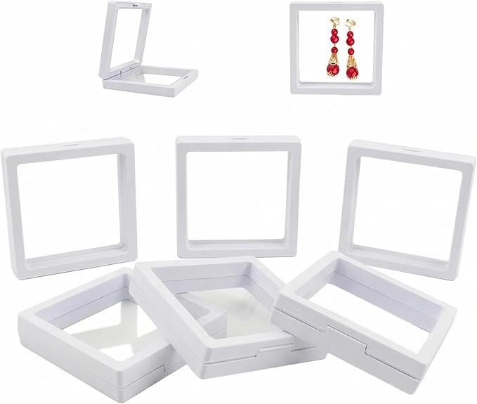Chiegeguu 6 Pack 3D Floating Display Case, Clear Jewelry Display Box with Suspended Film, Transparent Storage Holder for R...