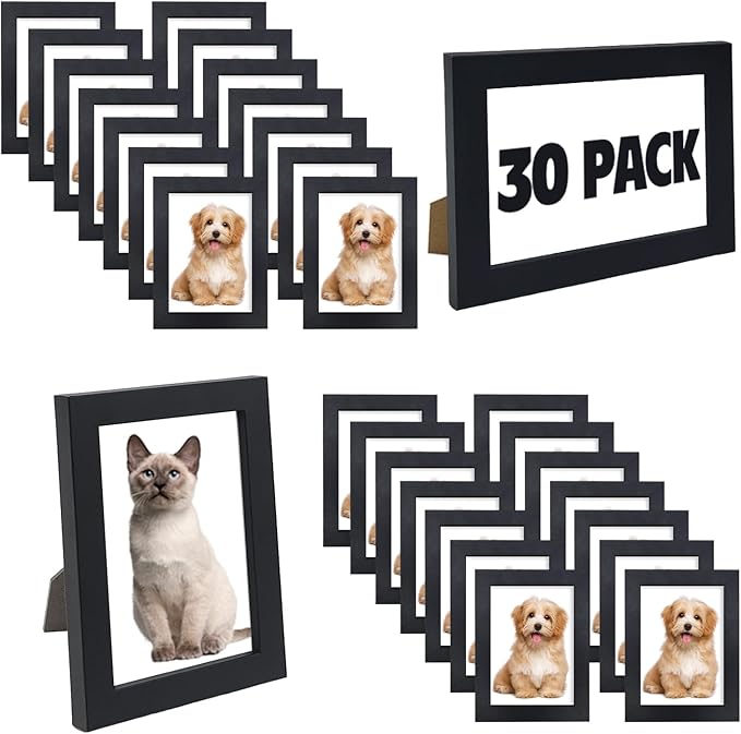 WHEATHUSK 4x6 Picture Frames Bulk Set of 30 Wood Photo Frames for 4x6 Photos Wall Mounting Simple Black Photo Frames Multi...