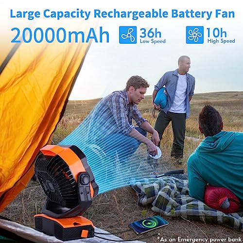 WESTTREE 20000mAh Camping Fan Oscillating Portable Fan Battery Powered Fans Rechargeable Camping essentials with Light Hoo...