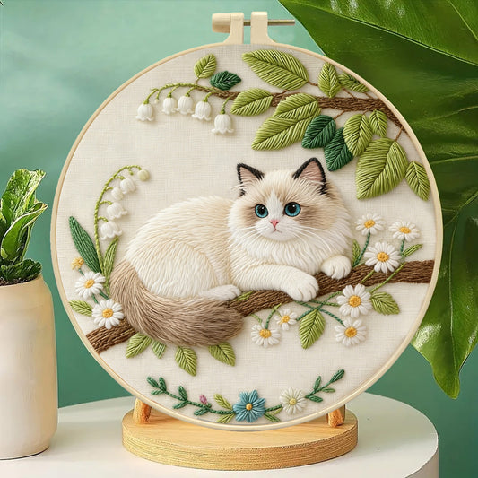 Spring Cat Embroidery Kit Instagram-Style Handmade Living Room Decor