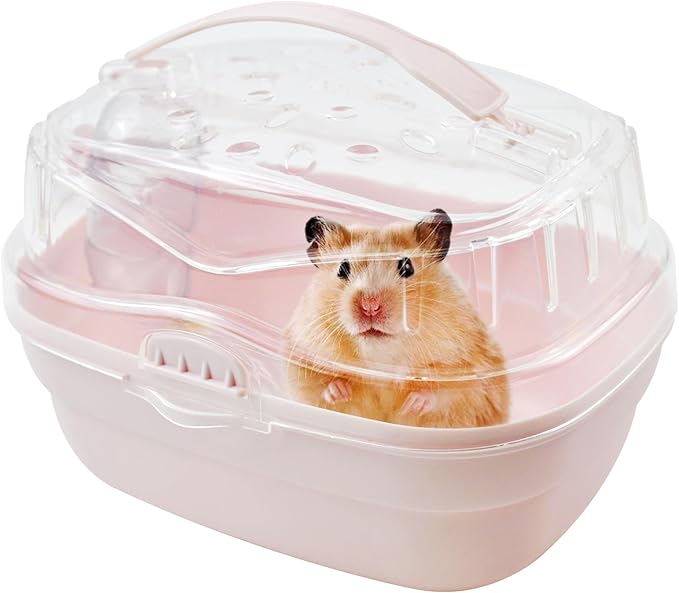 MUYG Hamster Carrier Cage with Water Bottle,Portable Hamsters Travel Cage Plastic Guinea Pig Carrying Cases Small Animal C...