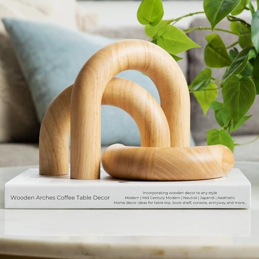 KeerShop 3-Piece Natural Arches Home Decor Set – Aesthetic Shelf Objects, Coffee Table, and Bookshelf Accent, Japandi Mode...