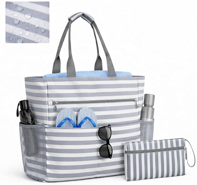 Wodsfay Waterproof Foldable Tote Bag for Travel – Large Carry-On with Zipper Pocket for Beach, Gym, Airplane & Weekend Trips