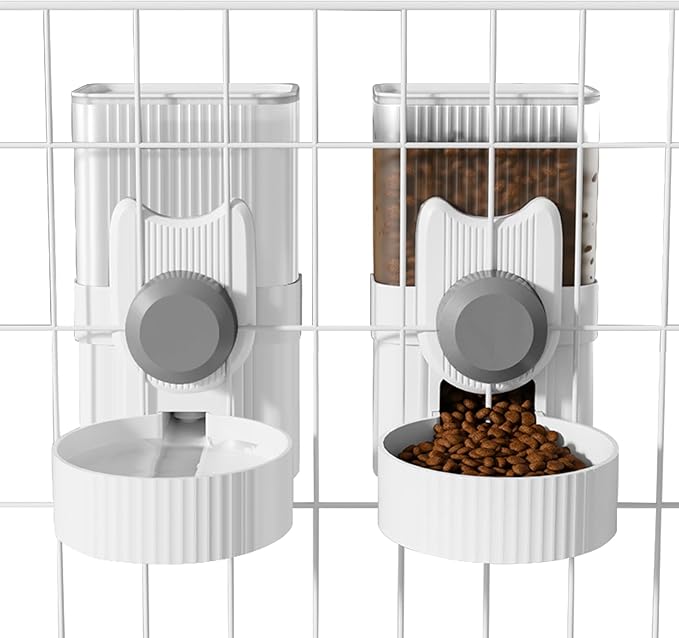 Hanging Cage Automatic Small Pet Food Bowl Water Bottle Dispenser, 1L Auto Gravity Pet Feeder and Waterer Set Kennel Feedi...