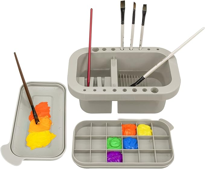 MyLifeUNIT Paint Brush Cleaner, Paint Brush Holder and Organizers with Palette for Acrylic, Watercolor, and Water-Based Pa...