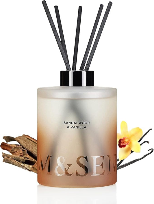 M&SENSE Sandalwood & Vanilla Reed Diffuser Set - 16.9 fl oz Long-Lasting Scent, Non-Toxic Essential Oil Diffuser for Home,...