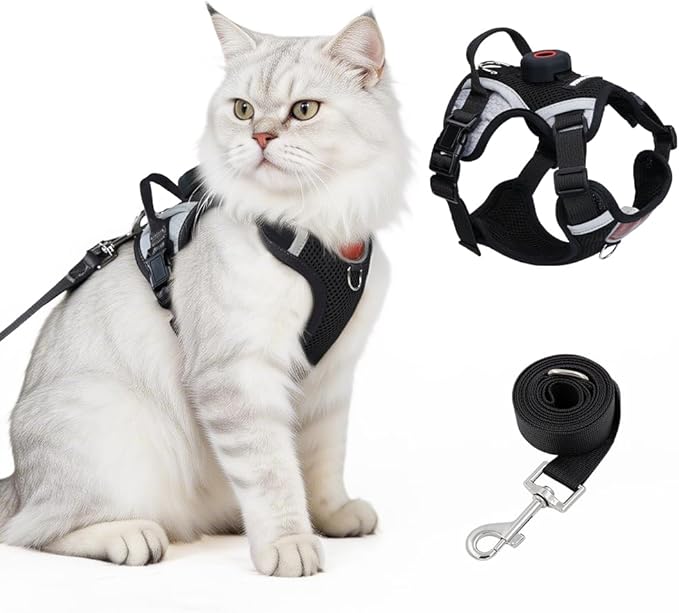 Cat Harness and Leash Set with Holder Compatible with AirTag, Upgraded Escape Proof Kitten Harness with Lead for Large Adu...