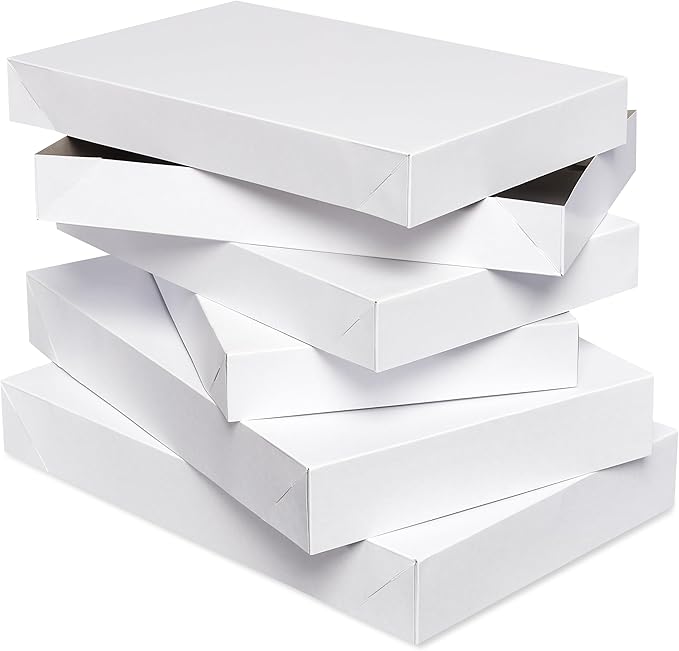 American Greetings White Gift Boxes with Lids for Presents, Assorted Sizes (3 Medium Shirt Boxes, 2 Large Robe Boxes) for ...