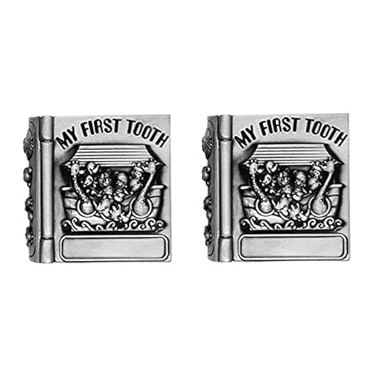 First Curl and First Tooth Keepsake Box for Kids Metallic Engraved Cute Shape, Silver Tooth Holder, Tooth Collection Organ...