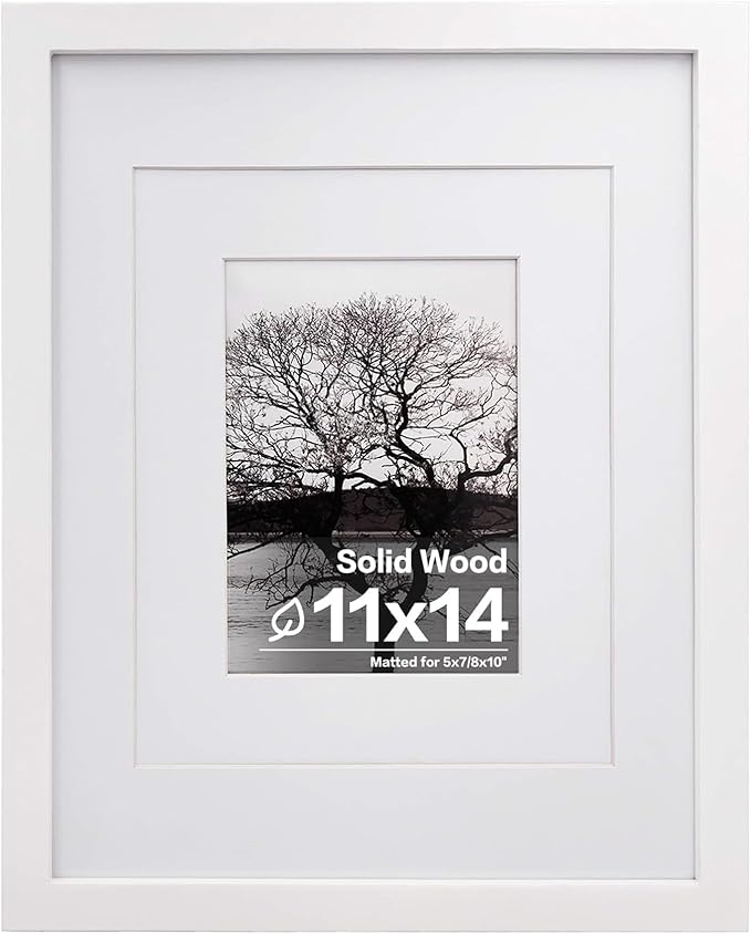 Egofine 11x14 Picture Frame White - Photo Frame Made of Solid Wood Covered by Plexiglass for Table Top Display Pictures 5x...