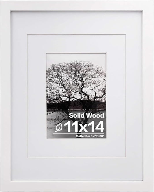 Egofine 11x14 Picture Frame White - Photo Frame Made of Solid Wood Covered by Plexiglass for Table Top Display Pictures 5x...
