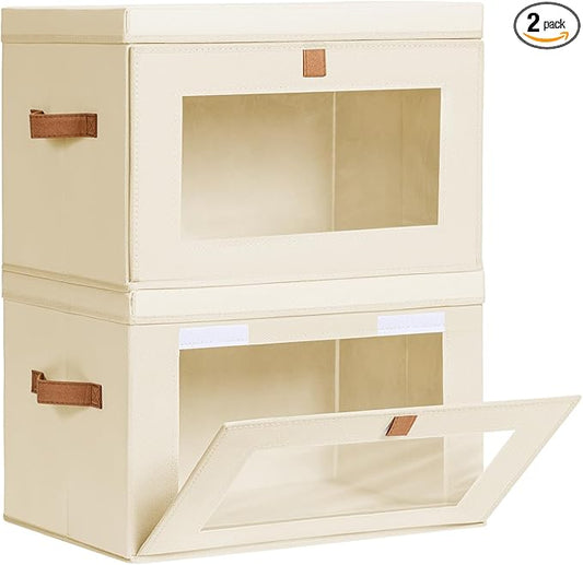 Homsorout Large Closet Storage Organizer - Clothes Storage Bins with Handles & Window, Collapsible Decorative Boxes with L...